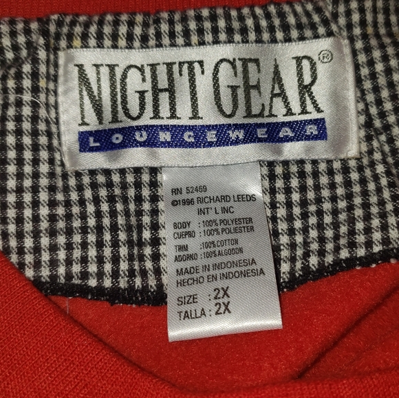 Rare Vintage Red Night Gear Loungewear Nightgown with Bunny Rabbit Size 2X - Picture 6 of 7